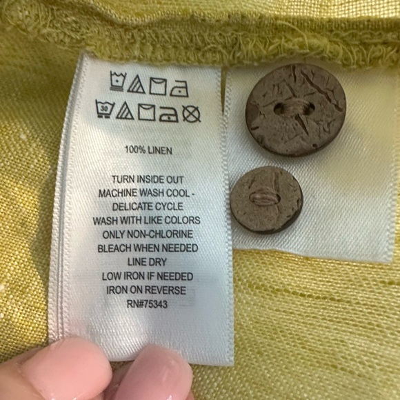 Sigrid Olsen 100% Linen Lightweight Yellow Green Tunic Blouse Sz M Summer Core - Picture 4 of 8